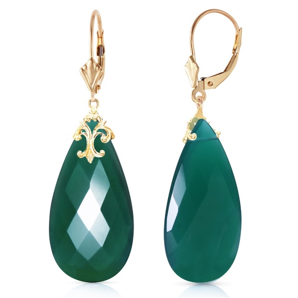 Galaxy Gold Products Jewelry - BRIOLETTE 31X16 MM DEEP GREEN CHALCEDONY